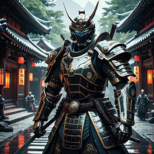 Futuristic Robot Samurai in Traditional Japanese Setting