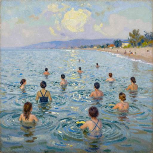 Impressionist Beach Crowd Painting