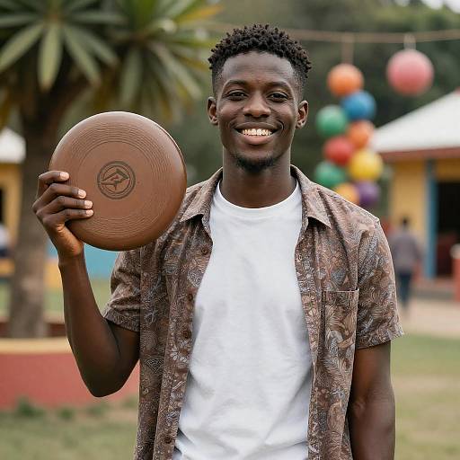 Smiling Young Black Man with Frisbee