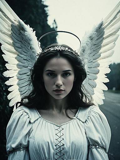 Woman in Angel Costume with Wings and Halo