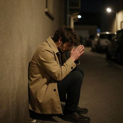 Urban Alley Scene with Tensed Man