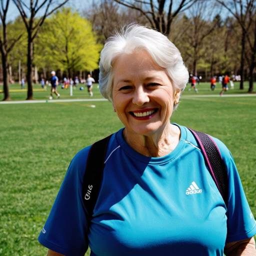 Smiling Senior Woman in Blue Sportswear Outdoors