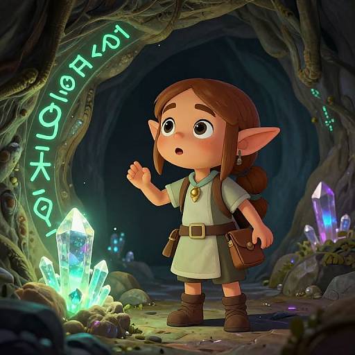 Halfling Exploring Magical Crystal Cave