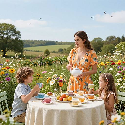 Vibrant Garden Tea Party Scene