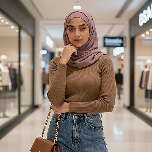 Young Woman in Mauve Hijab Shopping