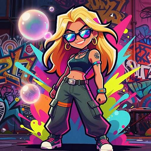 Vibrant Urban Graffiti Female Character