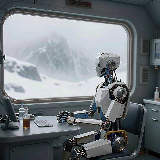 Cyborg Medbay with Snowy Mountain View