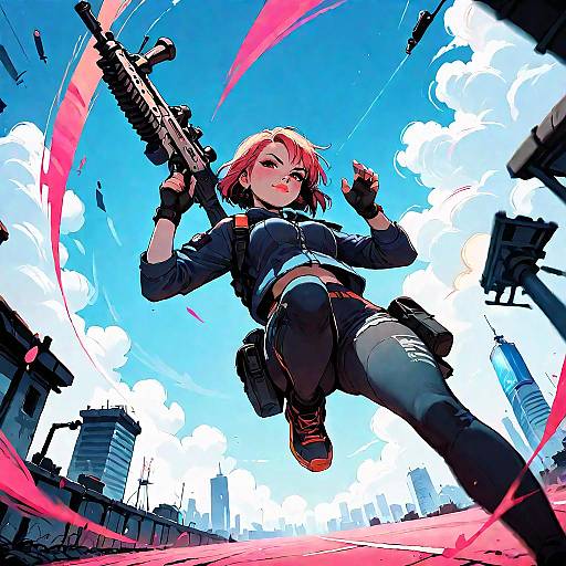 Dynamic Anime Woman Skydiving Sniper