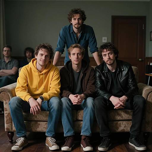 Casual Gathering in a Dimly Lit Room