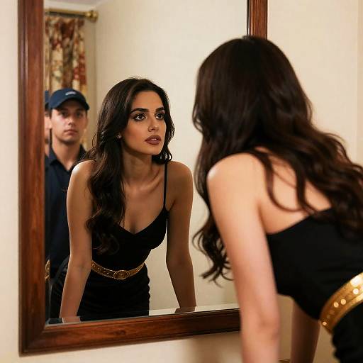 Mirror Reflection of a Striking Woman