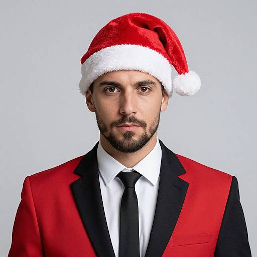 Man in Red and Black Suit with Santa Hat
