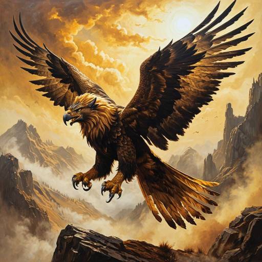 Majestic Griffon Flying Over Misty Mountains