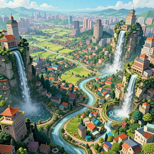 Surreal Aerial Fusion of Village and City