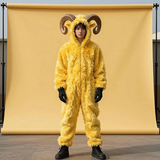 Person in Yellow Furry Ram Costume