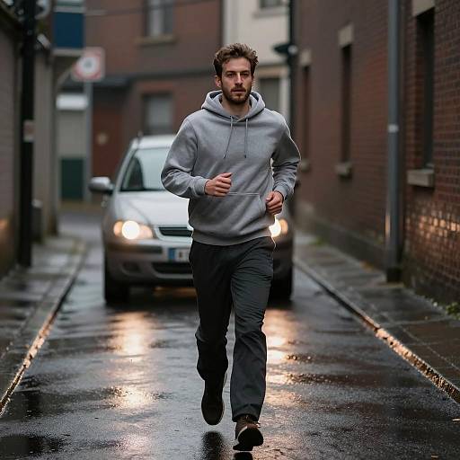 Focused Jogger in Dark Alley Scene