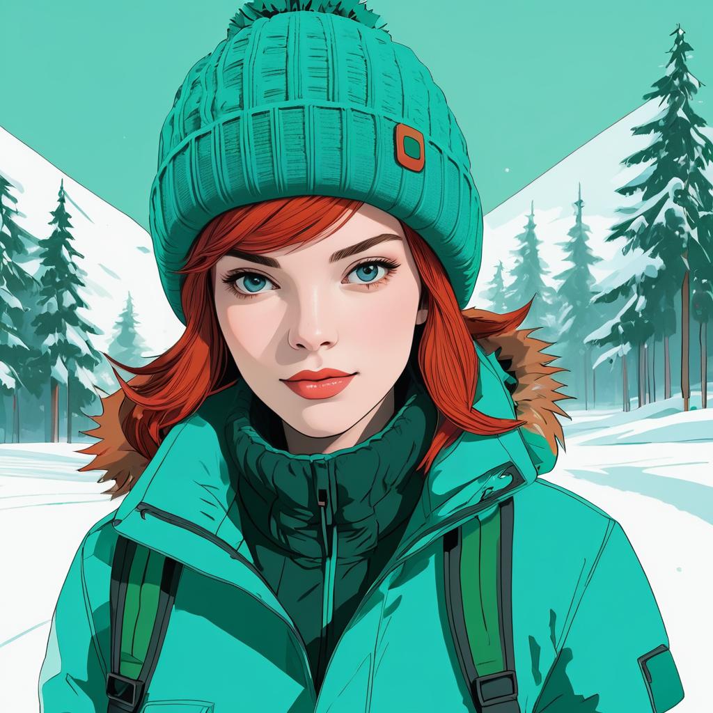 Charming Redhead in Teal Winter Gear