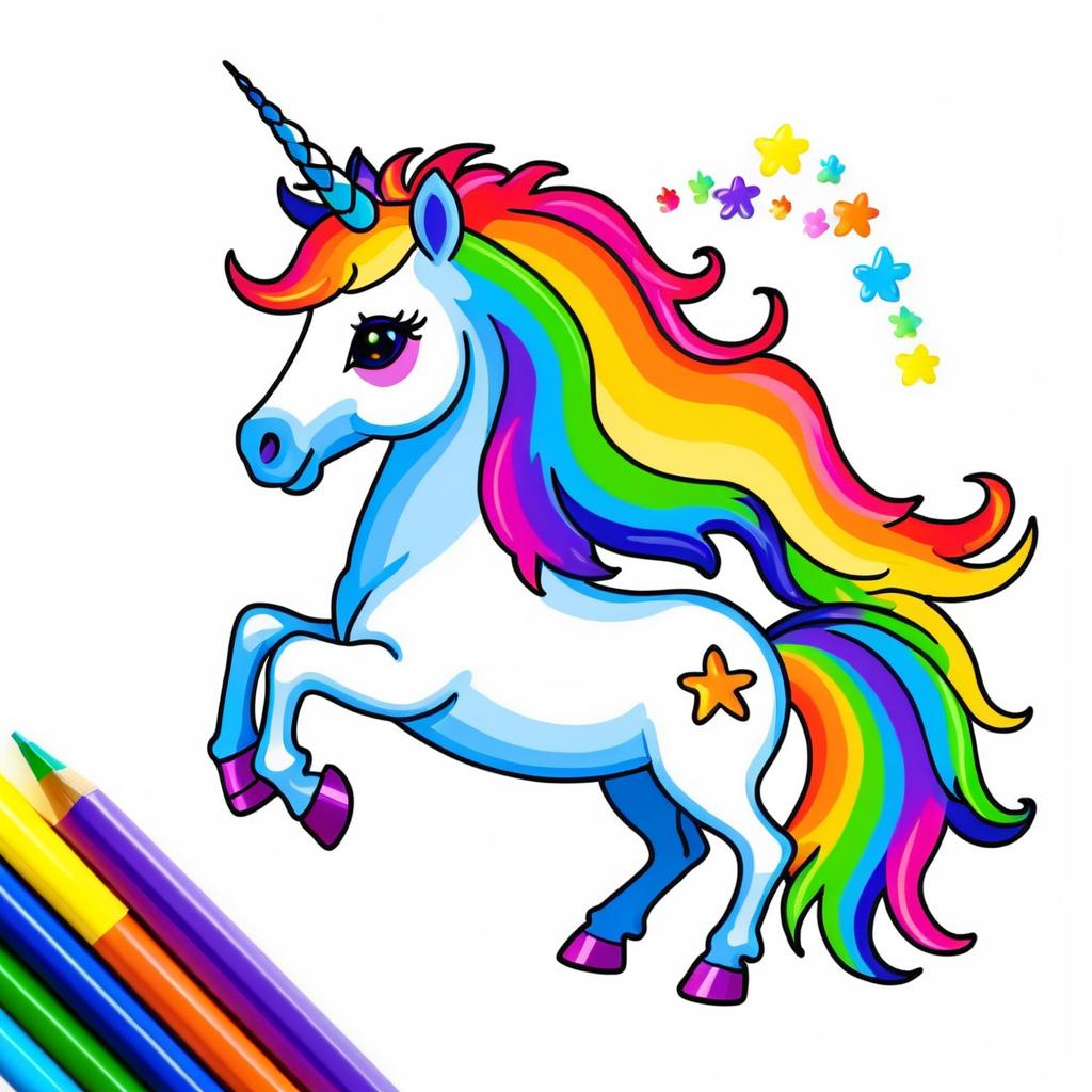 Whimsical Child's Unicorn and Rainbow Art