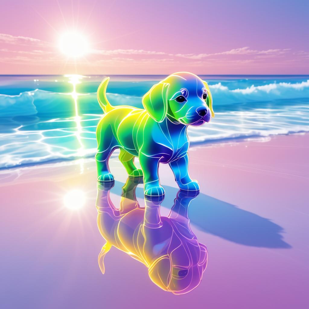 Hyperrealistic Puppy on a Beach Scene