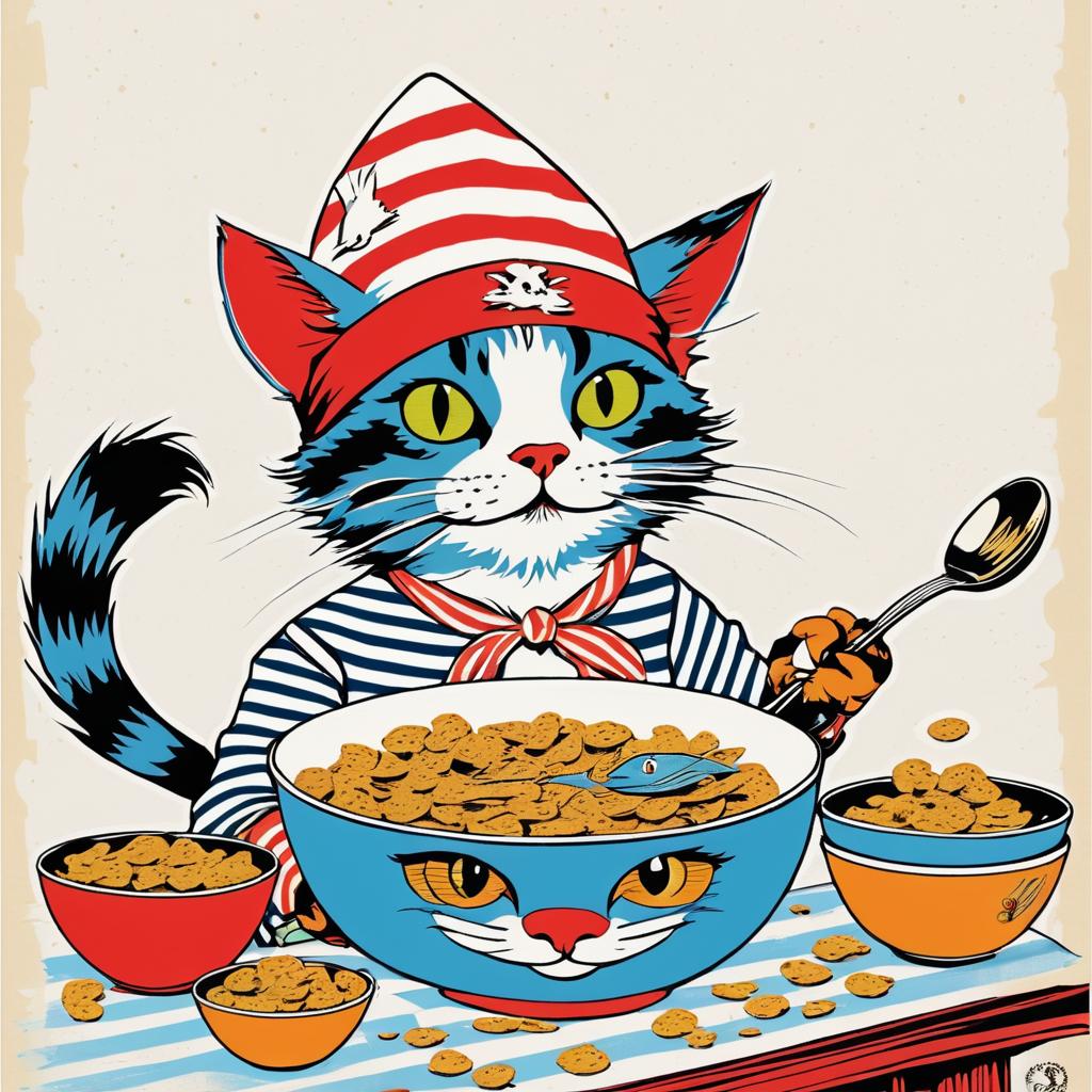 Whimsical Cat Pirate Cereal Poster