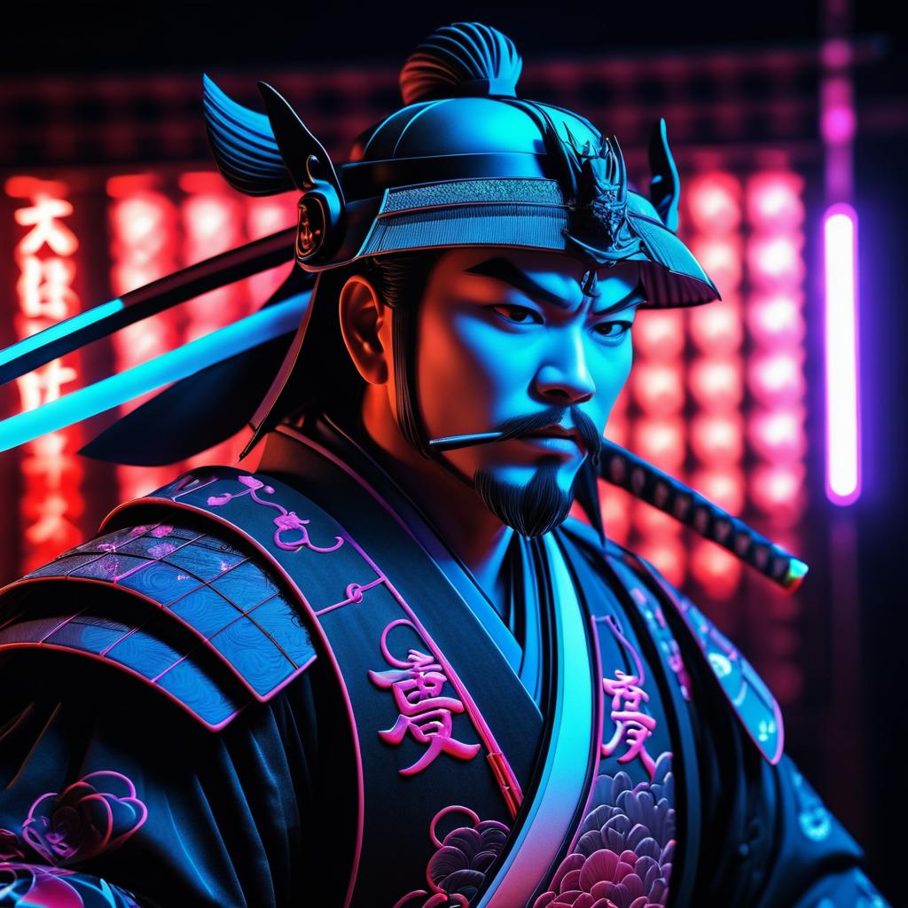 Stunning Samurai Portrait with Neon Accents