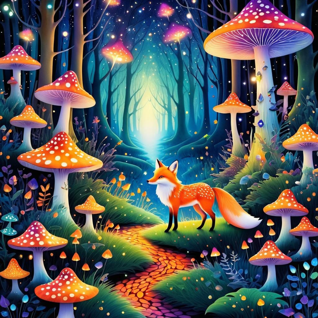 Fantastical Fox in a Mushroom Wonderland