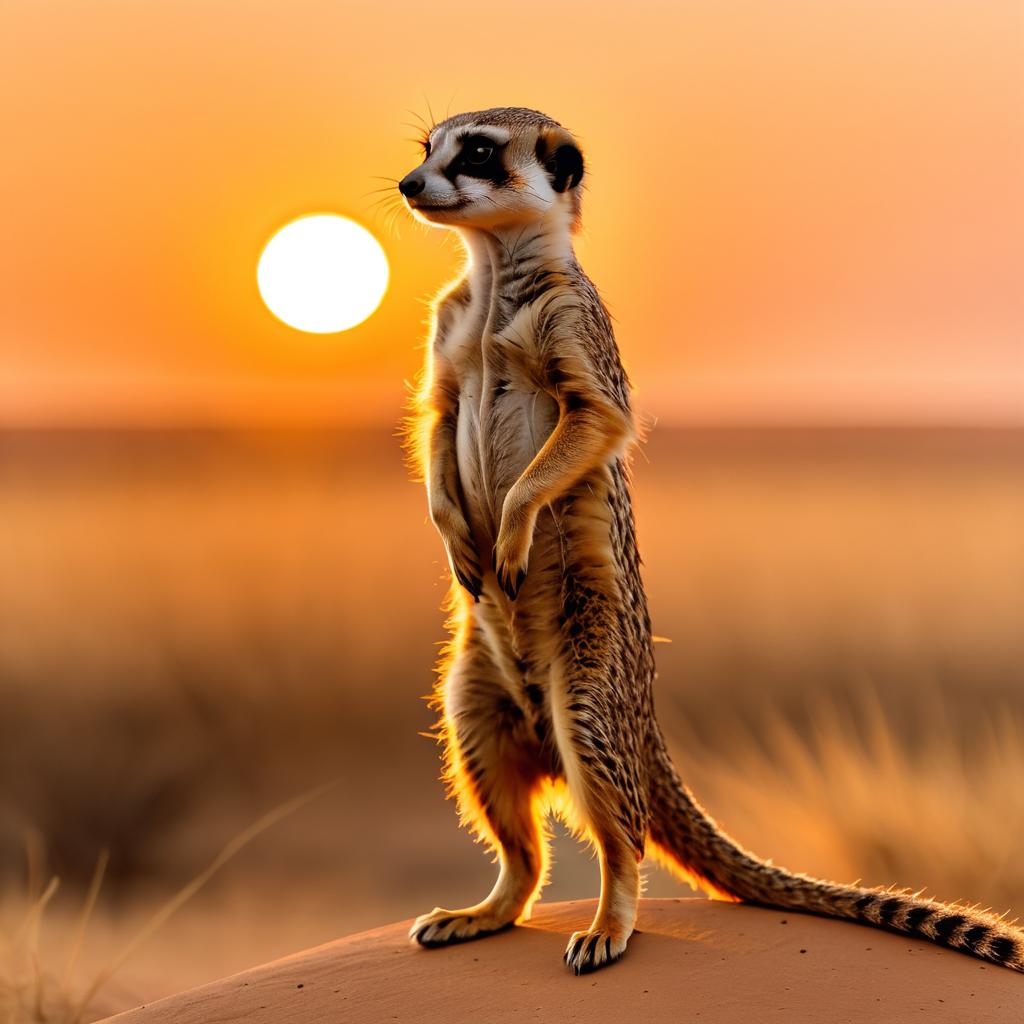 Alert Meerkat in Golden African Sunset