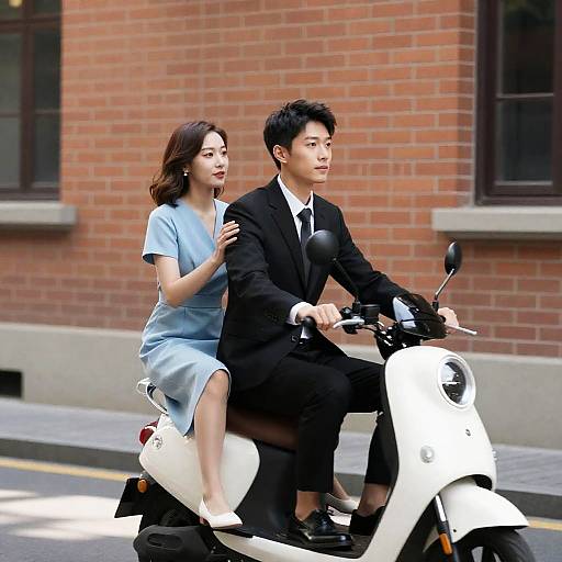 Chic Couple on a Scooter Adventure