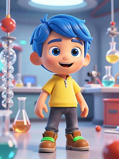 3D Cartoon Boy in Futuristic Lab