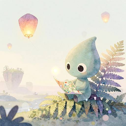 Pastel Fern Alien with Glowing Map