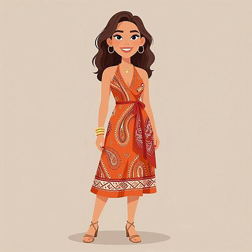 Smiling Woman in Paisley Summer Dress