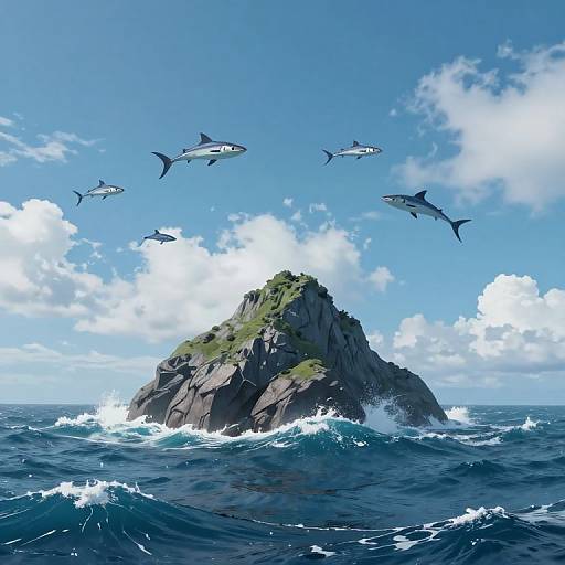 Inverted Mountain with Ethereal Skyfish