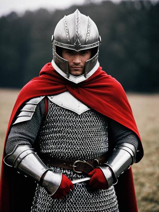 Medieval Knight in Red Cape and Chainmail Armor