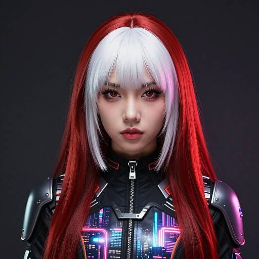 Vivid Red Hair Cyberpunk Character