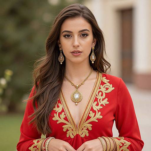 Young Woman in Spanish Red Dress