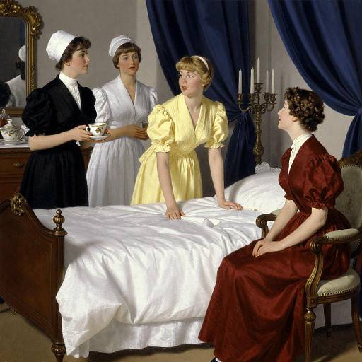 Charming Vintage Bedroom Scene with Women
