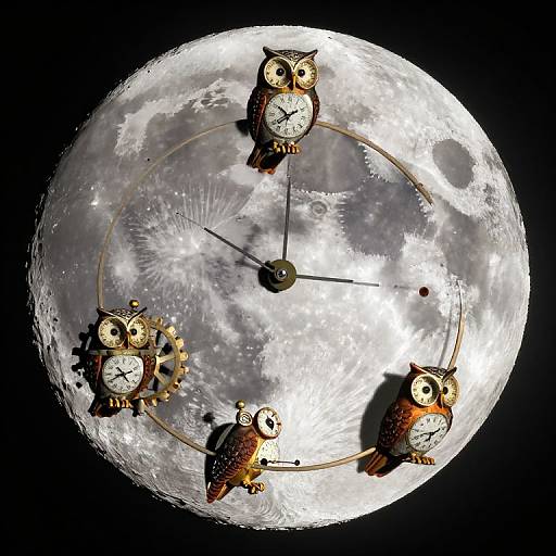 Clockwork Owls Orbiting Moon