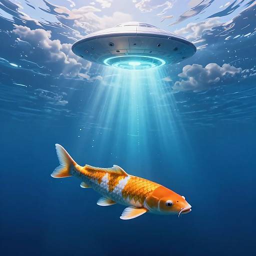 Surreal Carp Swim Under Glowing UFO
