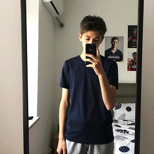 Teenage Boy Casual Mirror Selfie