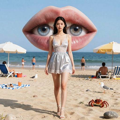 Cybernetic Beach Goddess at Sunset