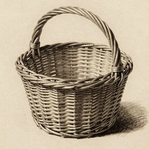 Vintage Rustic Wicker Basket Sketch