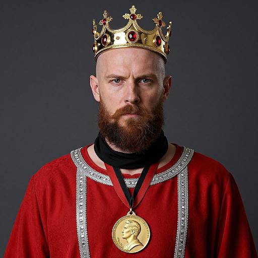 Regal Bearded Man in Crown and Robe