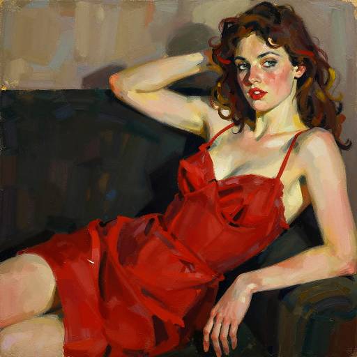 Woman Reclining in Red Dress Painting