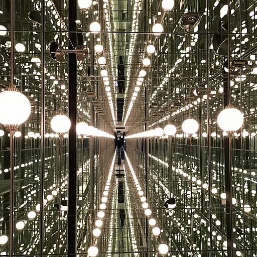 Infinite Mirrored Corridor with Glowing Orbs