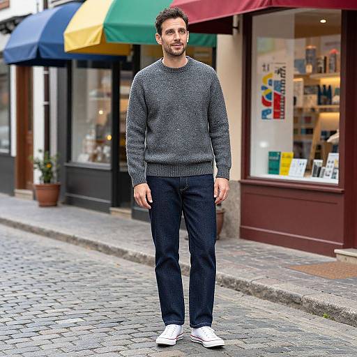 Stylish Man on Charming Cobblestone Street