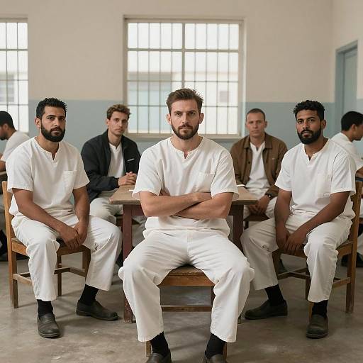 Inmates Gathering in Prison Mess Hall