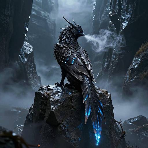 Azure Manticore on Moonlit Ravine