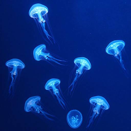 Bioluminescent Jellyfish Swarm Underwater