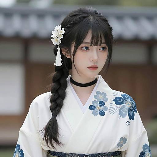 Elegant East Asian Woman in Kimono