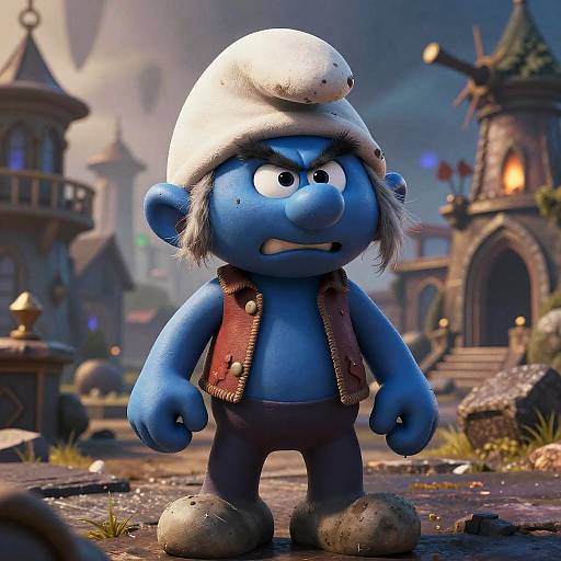 Menacing Ugly Smurf in Fantasy Village