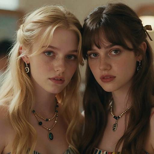 Realistic Portrait of Two Beautiful Girls